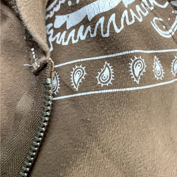 Vintage Y2K Ed Hardy Brown Cream Tiger Paisley Bandana Print Stripe Zip Hoodie M - Picture 5 of 15